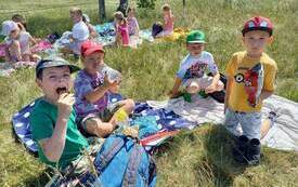 Filip, Krzysztof, Henryk i Maksymilian na pikniku.