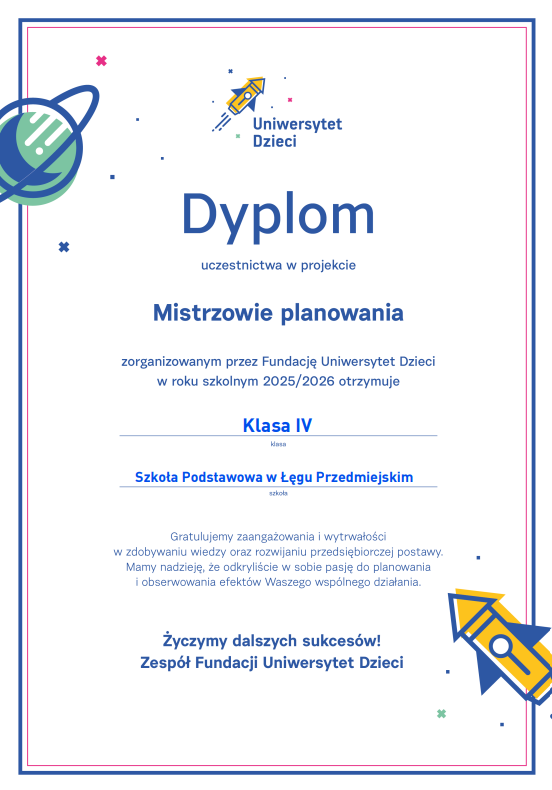Zdjęcie do MISTRZOWIE PLANOWANIA &ndash; PROJEKT WE WSP&Oacute;ŁPRACY Z FUNDACJĄ UNIWERSYTET DZIECI