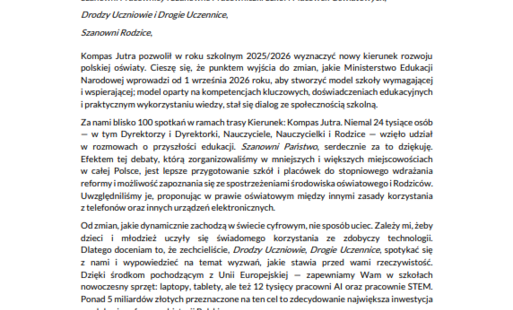Zdjęcie do List Minister Edukacji na zakończenie roku szkolnego 2025/2026
