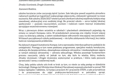 Zdjęcie do List Minister Edukacji na rozpoczynający się nowy rok szkolny